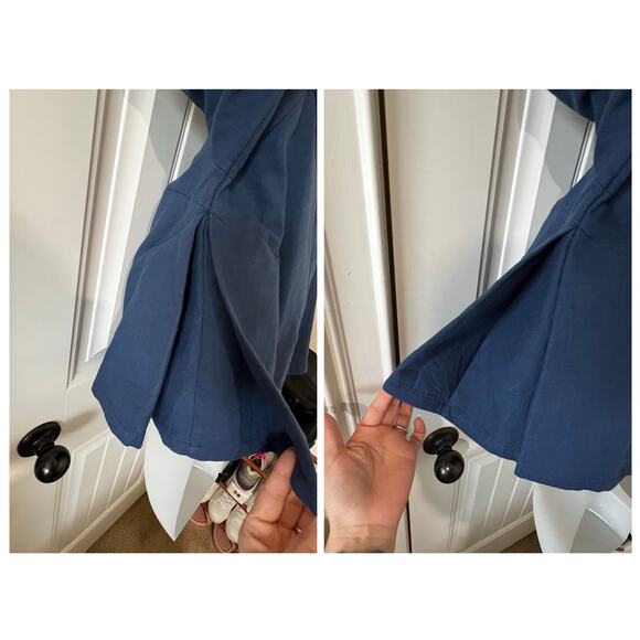 CQ BY CQ Linen Blouse Top Off The Shoulder Ruffle Embellishment 3/4 Sleeve Navy - Picture 13 of 14